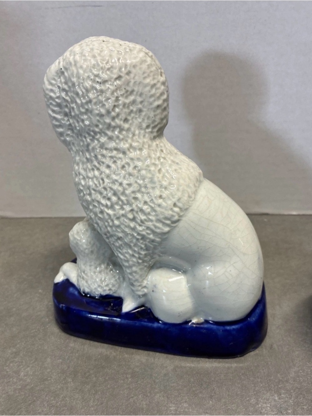 Pair Of Staffordshire 19 c. Poodle Mum With 2 Pups Cobalt Base Gilt Trim - Picture 15 of 16